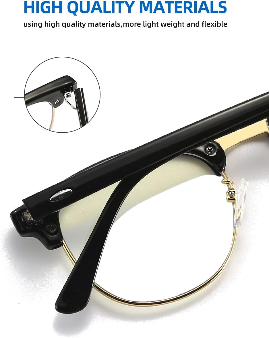 SOAR&EAGLE Paquete de 3 lentes de bloqueo de luz azul, lentes para juegos de computadora, lentes transparentes retro sin montura UV400 (oro