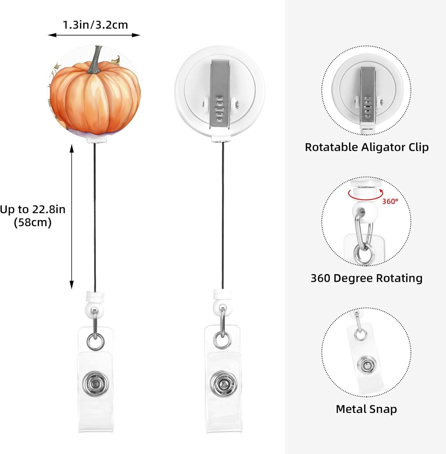 Carrete de insignia con clip para cinturón, llavero retráctil para enfermera, otoño, acuarela, calabazas, clip, para mujeres, hombres, tarjetas de