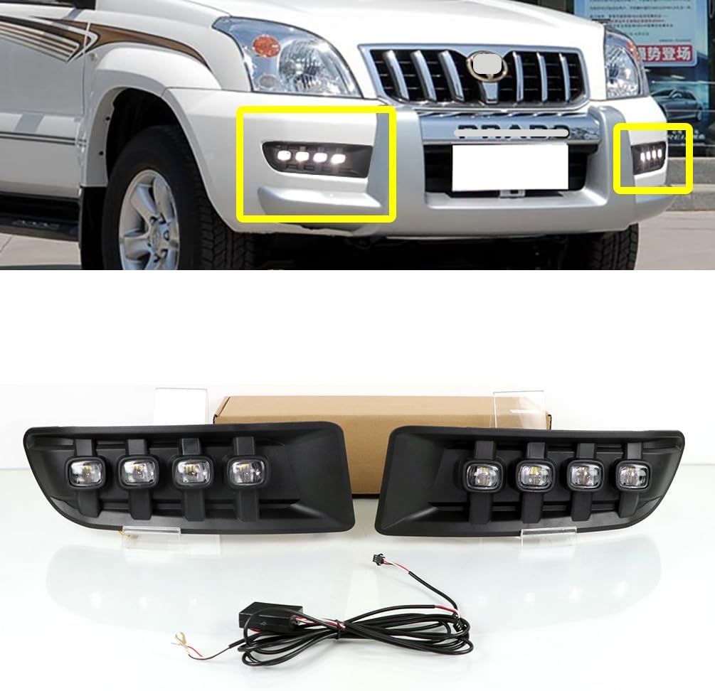Luz antiniebla LED para automóvil compatible con Toyota Prado 120 Land cruiser FJ120 LC120 2003-2009 12V LED Daylights amarillo señal de giro DRL
