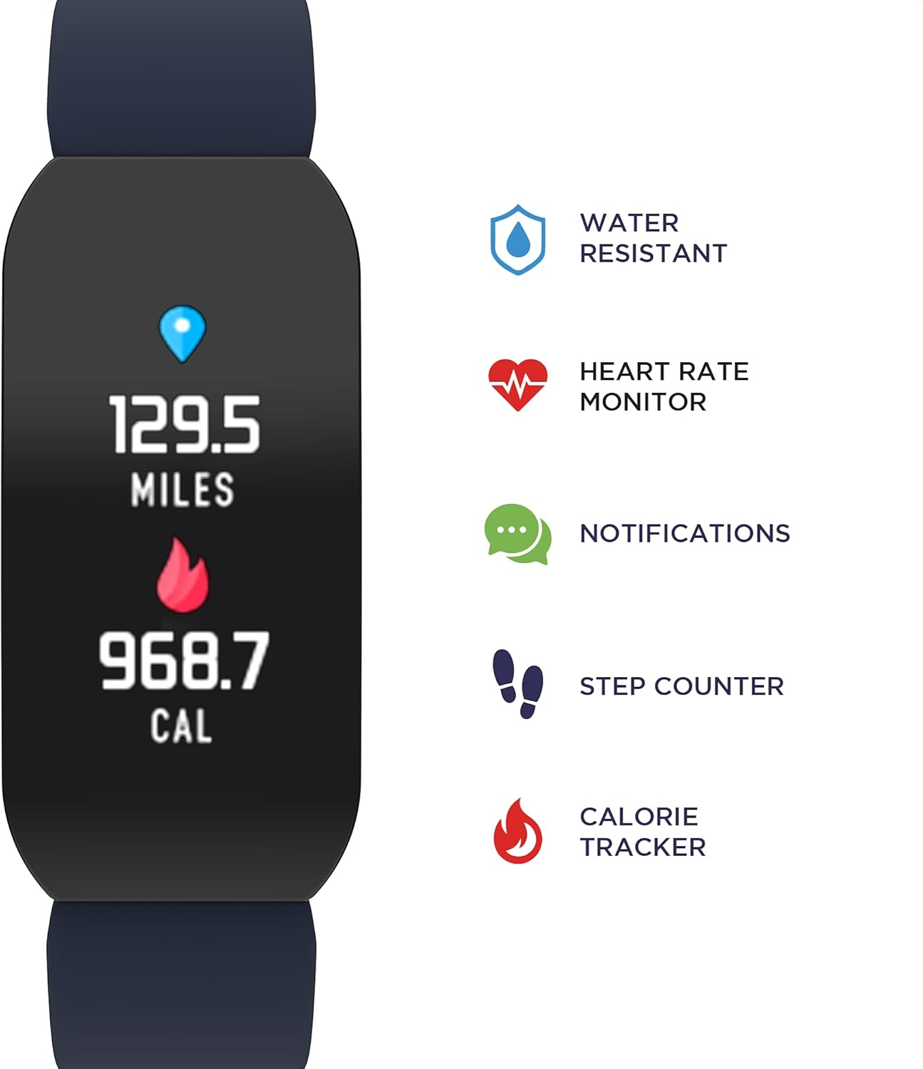 Itech Reloj inteligente activo, rastreador de fitness, frecuencia cardíaca, contador de pasos, monitor de sueño, notificaciones, resistente al agua