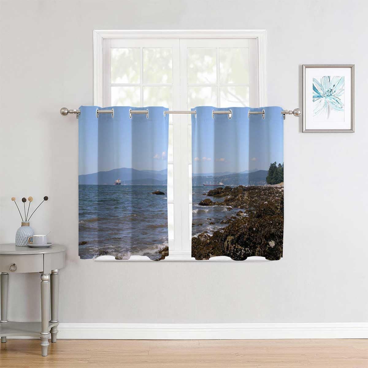 YANFENQI Cortinas Blackout para Habitacion Sea and Sky Beach Scenery Thermal Insulated Door Curtain Cortinas para Separar Cuartos 55Inch Width by