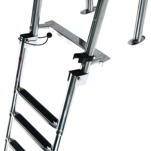 Escalera para barco pontón de acero inoxidable de 4 escalones, escalera plegable telescópica para entrada trasera, escalera de cubierta de natación Escalera para barco pontón de acero inoxidable de 4 escalones, escalera plegable telescópica para entrada trasera, escalera de cubierta de natación