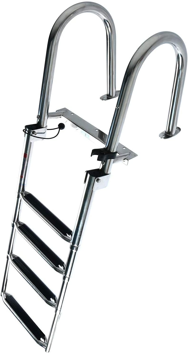 Escalera para barco pontón de acero inoxidable de 4 escalones, escalera plegable telescópica para entrada trasera, escalera de cubierta de natación