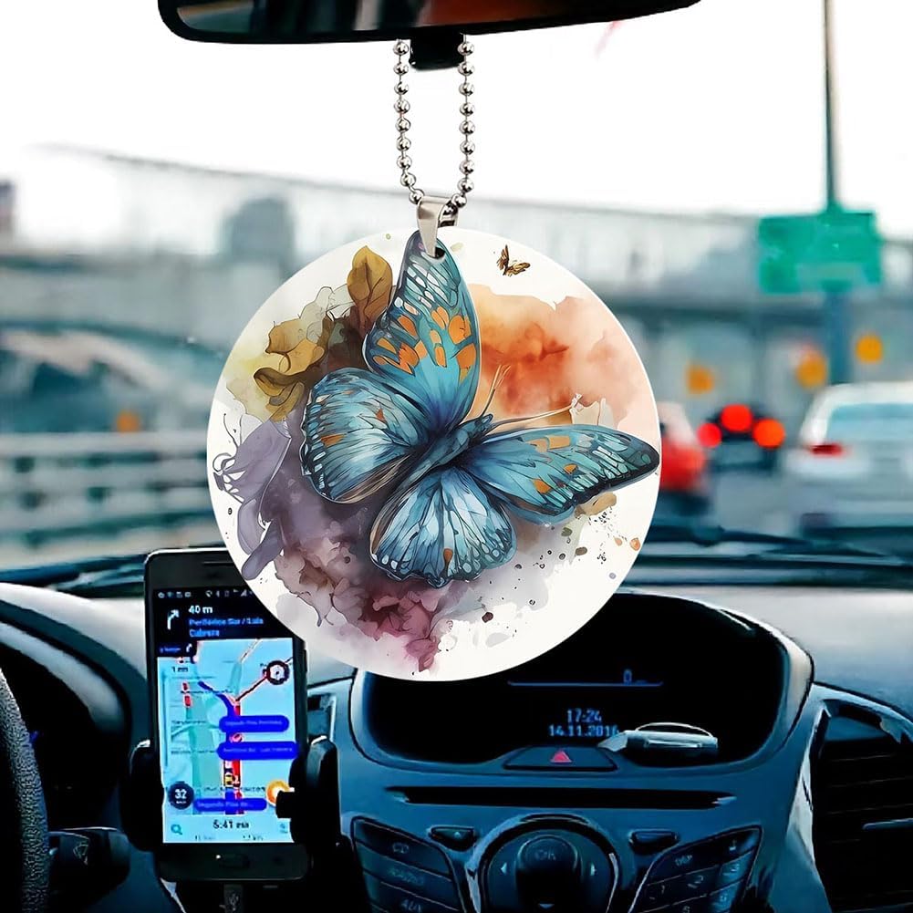 4 adornos colgantes de mariposa acrílica, encantadoras decoraciones de espejo de automóvil, adorno de árbol de Navidad y accesorios