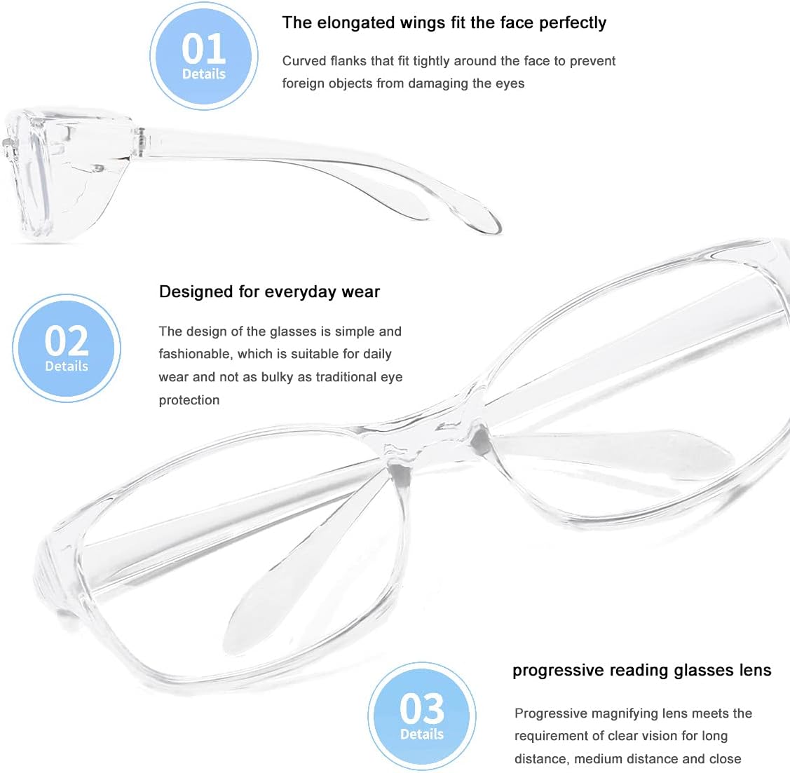 Dollger Gafas de seguridad con lectores 1.5 2.0 1.0 progresivas multifoco anti niebla y bloqueo de luz azul gafas de lectura