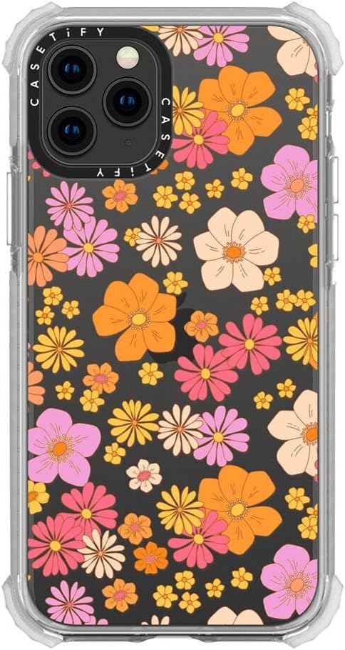 CASETiFY Funda Ultra Impact para iPhone 11 Pro protección contra caídas de 9.8 pies  Flores hippie retro boho (patrón floral de los años 6070 sobre