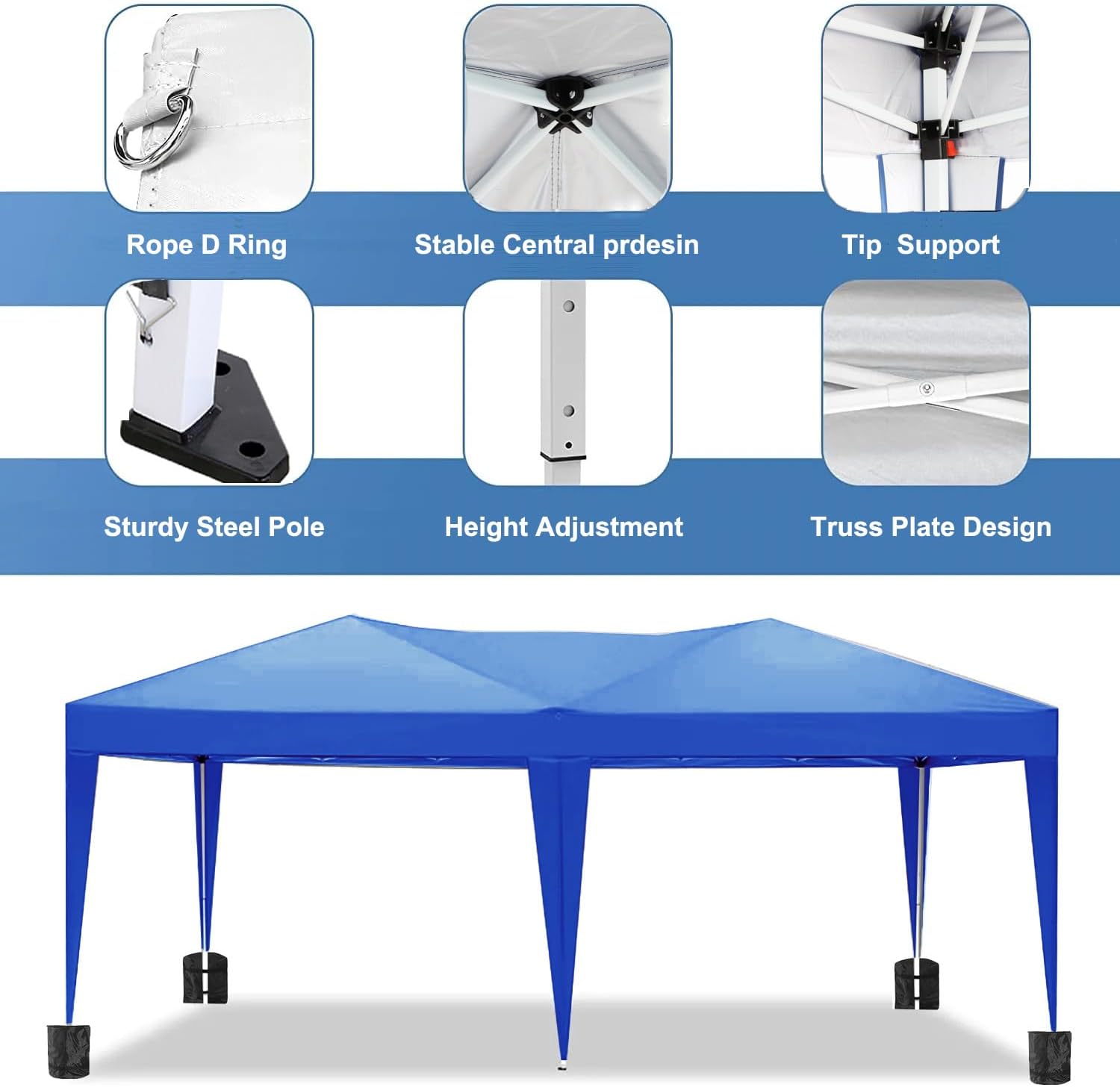 Carpa plegable de 10 x 20 pies, impermeable, comercial, portátil, portátil, color azul