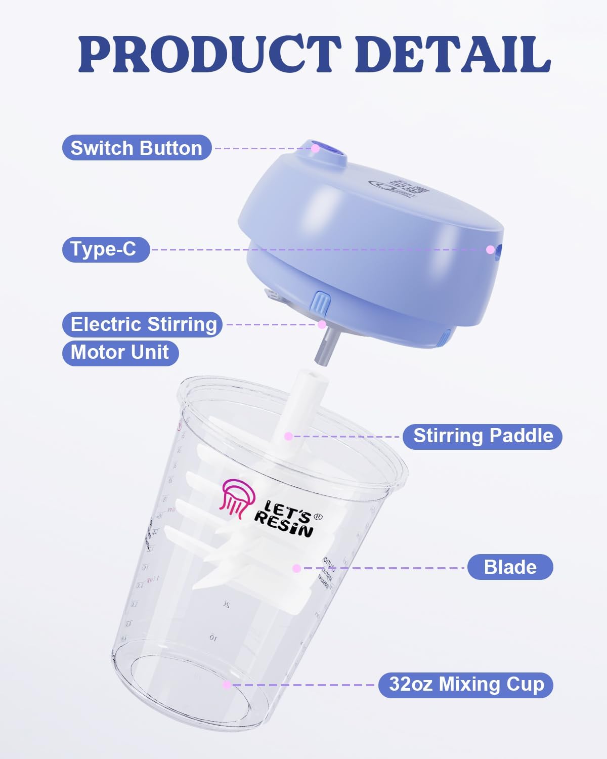 LET’S RESIN Mezclador automático de resina, mezclador epoxi fácil de limpiar, agitador eléctrico para mezcla de 24 onzas líquidas, suministros de