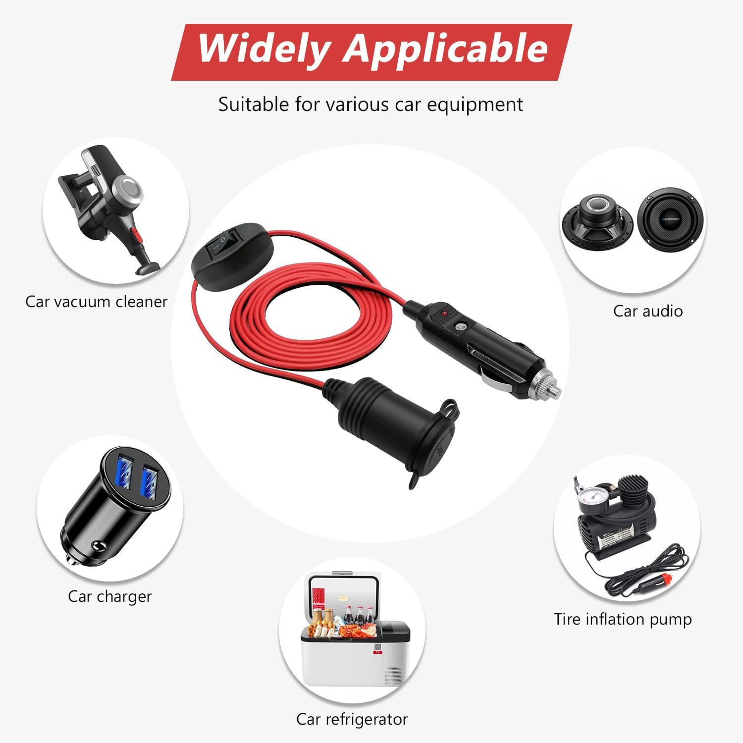 Interruptor de encendidoapagado, cable de extensión de encendedor de cigarrillos de 13 pies, resistente de 12 V, enchufe a enchufe, fusible de 15 A