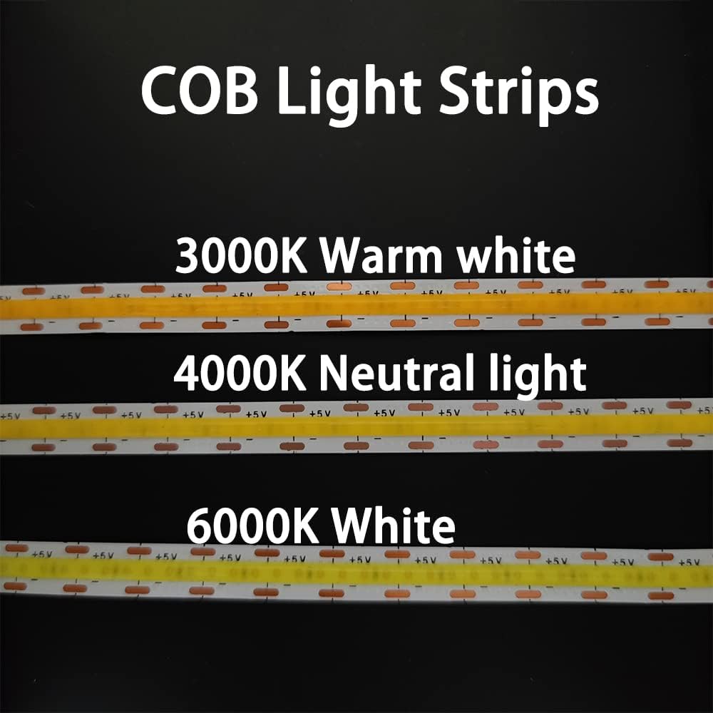 COB Tira de luz con interruptor USB 5V Highlight LED luz para dormitorio, 6.56 pies (6.6 ft), 600 LED, impermeable, flexible, autoadhesiva, luz para