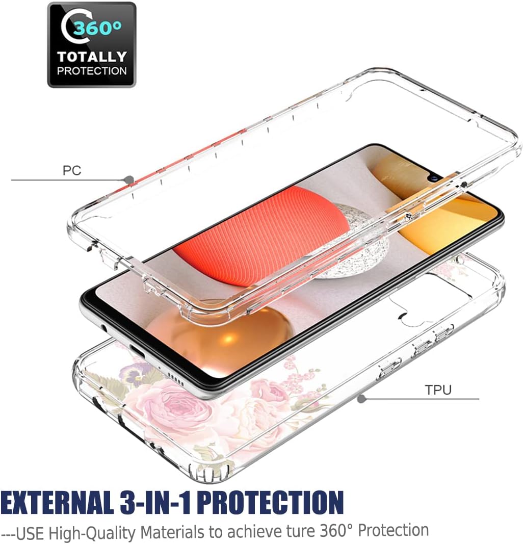 Funda para Galaxy A42 5GM42 5G SM-A426 con protector de pantalla de vidrio templado, cuerpo completo, diseño floral, a prueba de golpes, funda