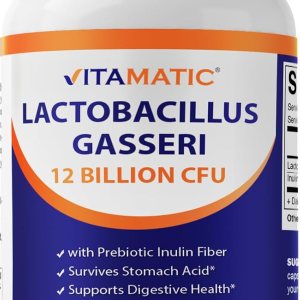 Vitamatic Lactobacillus Gasseri – 12 mil millones por cápsula DR – 60 unidades – Soporte digestivo – Fabricado con fibra prebiótica de inulina Vitamatic Lactobacillus Gasseri – 12 mil millones por cápsula DR – 60 unidades – Soporte digestivo – Fabricado con fibra prebiótica de inulina