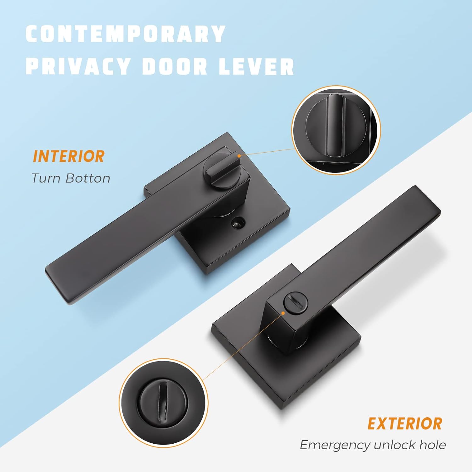 KNOBWELL Paquete de 5 manijas de puerta color negro mate resistentes para puerta de privacidad, accesorios de puerta, manijas de puerta para