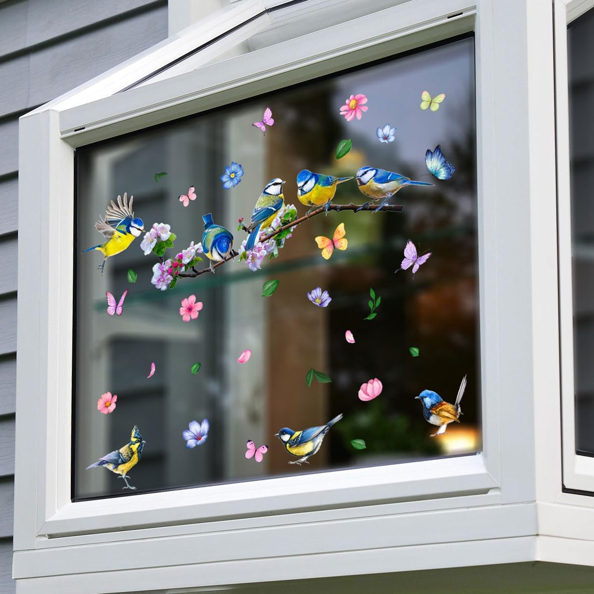 Calcomanías florales de doble cara para ventana de primavera y verano, calcomanías coloridas para ventanas de pájaros de vidrio, puertas