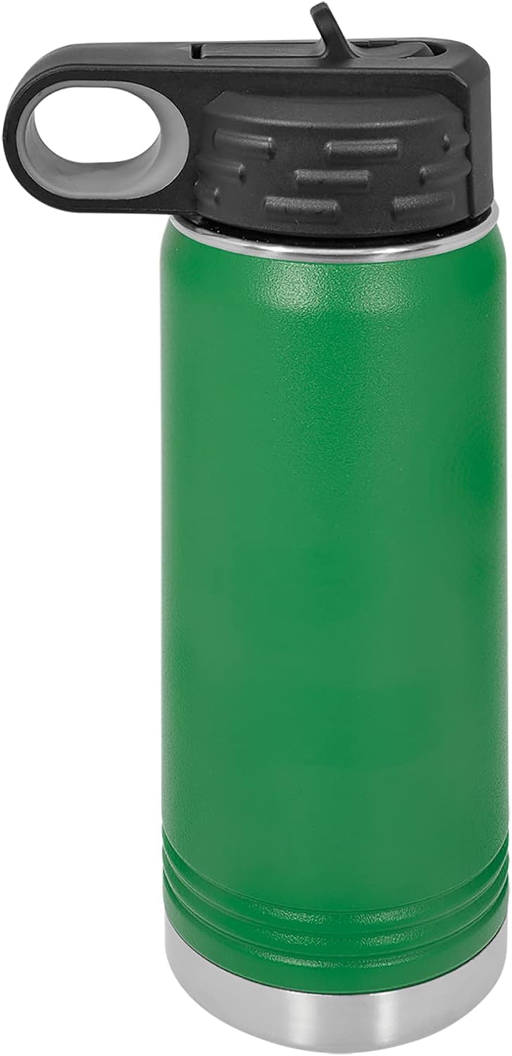 Polar Camel Botella de agua de acero inoxidable de 20 onzas con tapa abatible y popote (verde)