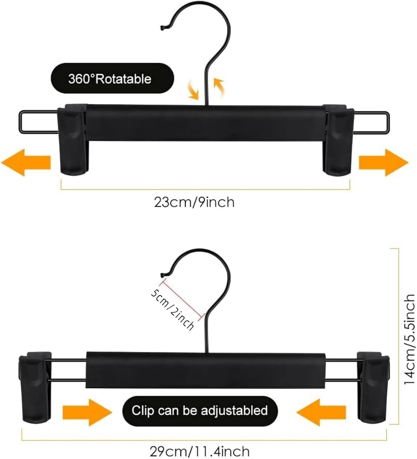 NORTHERN BROTHERS Paquete de 50 perchas negras para pantalones, perchas para ropa y pantalones con clips, perchas para faldas para mujeres, perchas