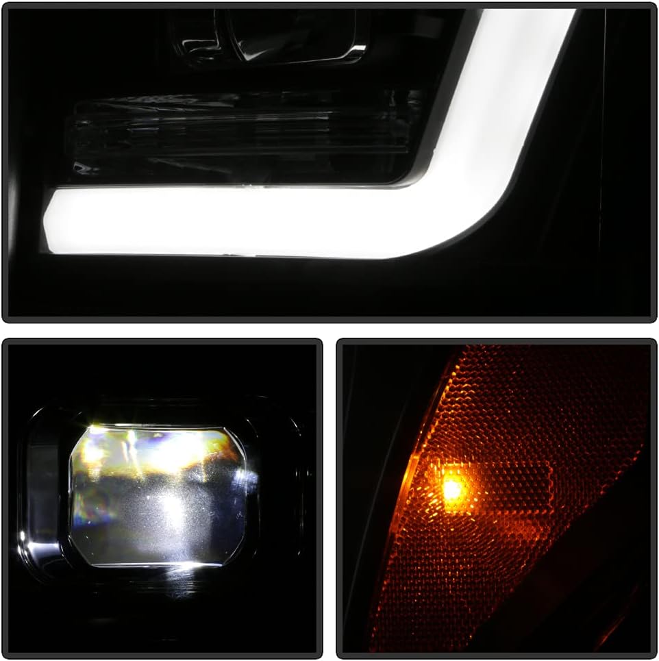 ACANII – Para Ford F250 F350 SuperDuty 2011-2016 Tubo LED negro con proyector LED integrado Faros delanteros izquierdo+derecho
