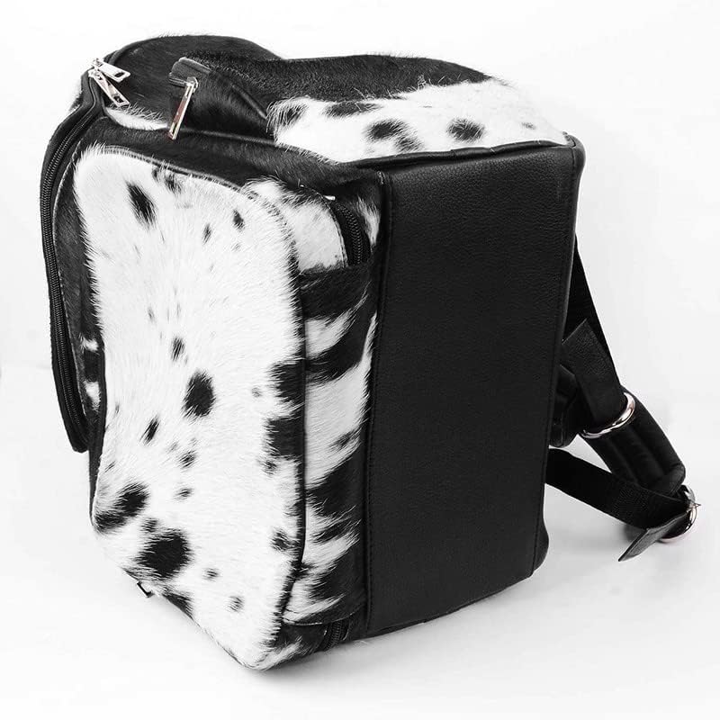 LP-FACON Piel de vaca Imprimir Piel Cuero Pañal Mochila MochilaMochila Viaje Bolso De Hombro NegroMarrón, Mochila de viaje negra D2, Mochilas de