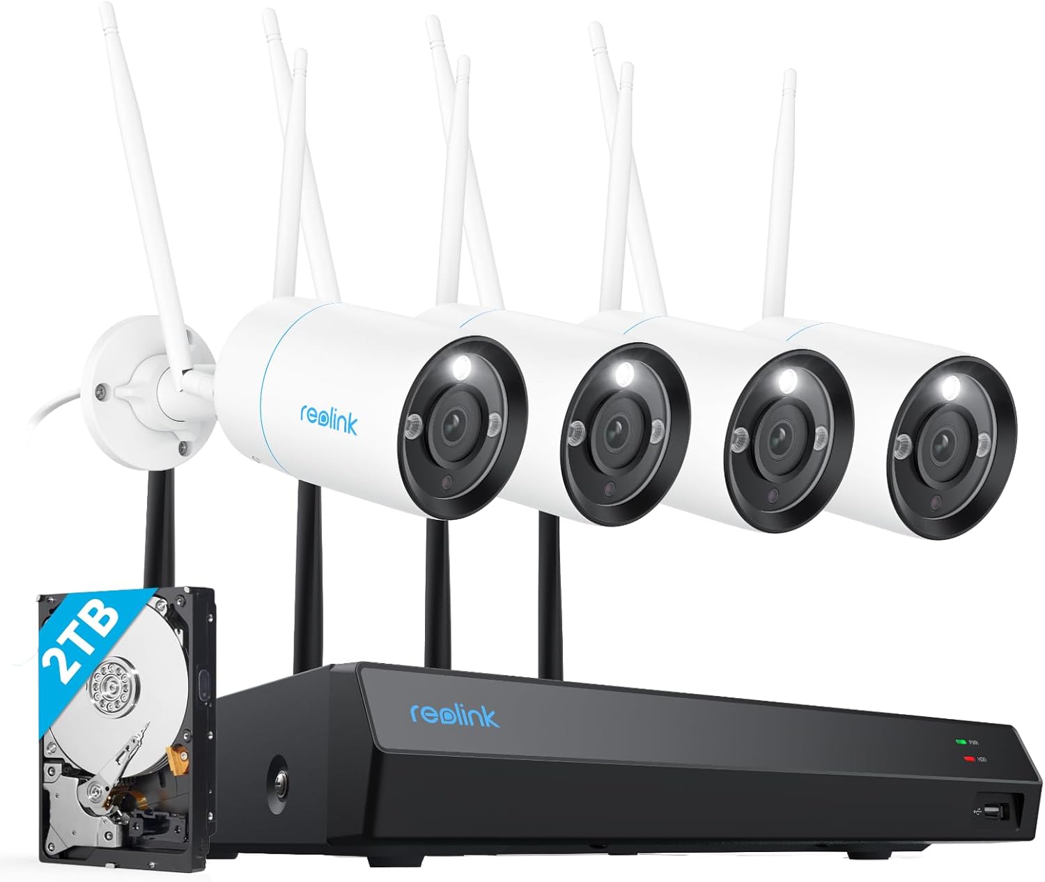 REOLINK Sistema de cámara de seguridad inalámbrica 4K, 4 cámaras WiFi 6 enchufables para exteriores 4K8MP, visión nocturna a color, detección de
