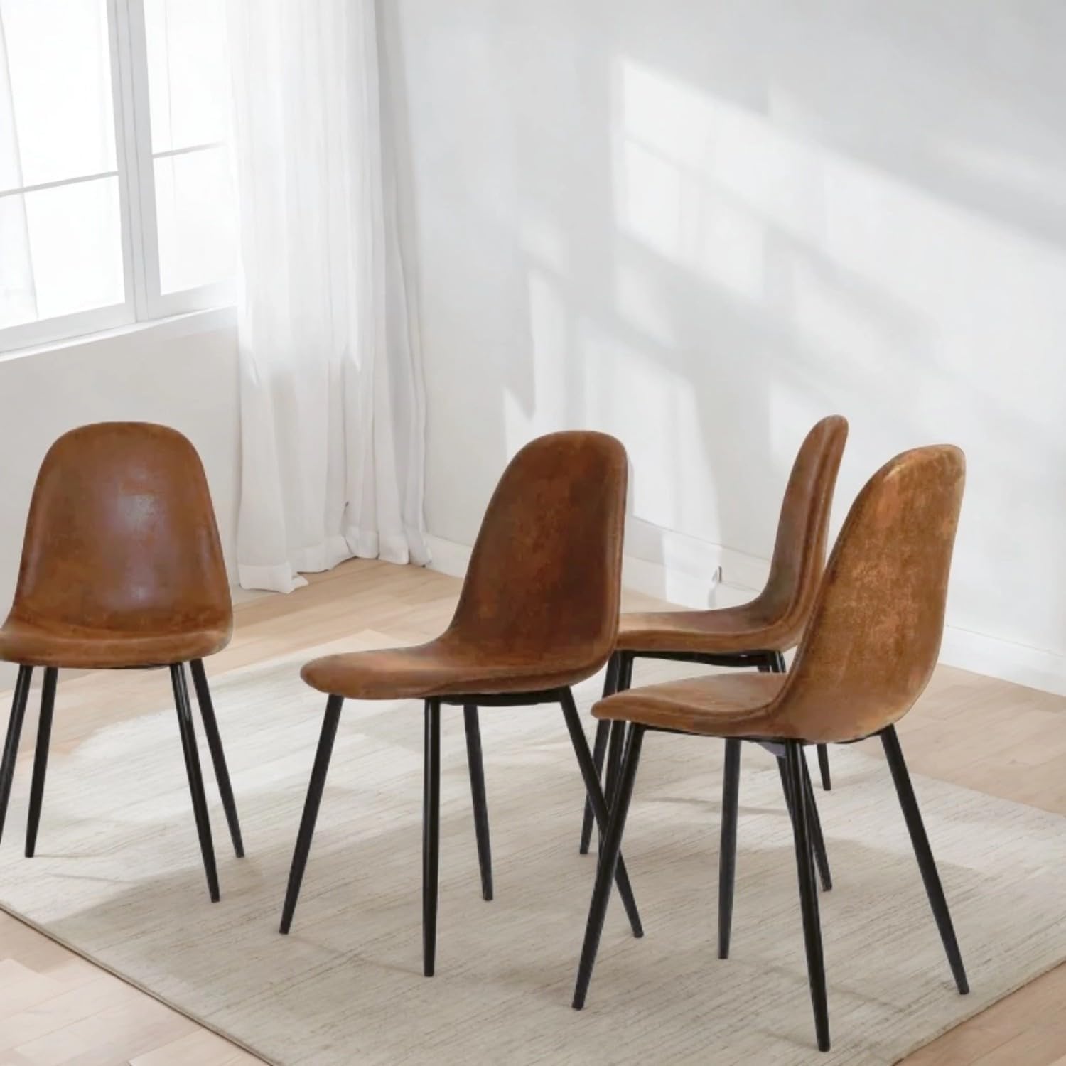 Relyblo Juego de 4 sillas de comedor de piel sintética, tapizadas de mediados de siglo, moderna sin brazos, sala de estar con patas de metal para