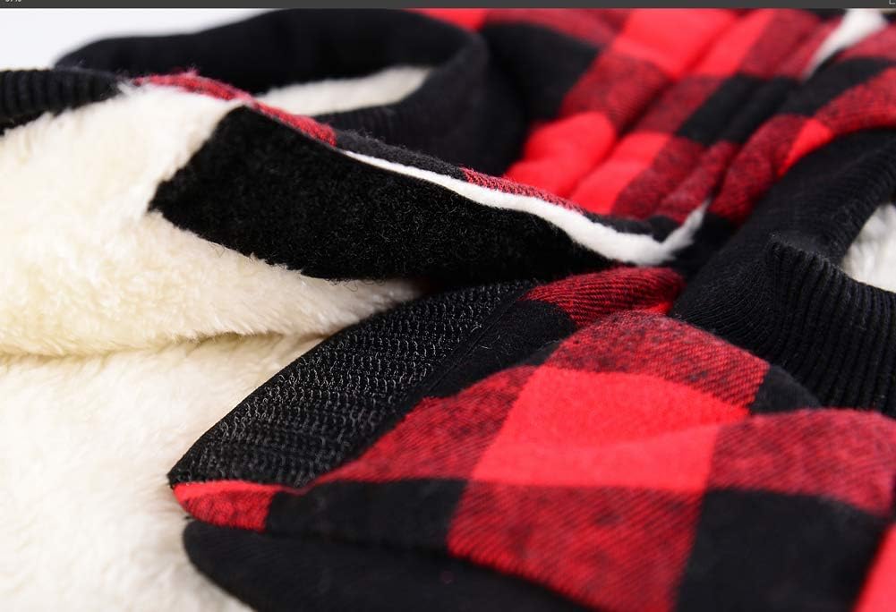 Rantow Chaqueta resistente al viento para perro, abrigo de invierno desmontable, sombrero para clima frío, chaleco para perro a cuadros rojosazules
