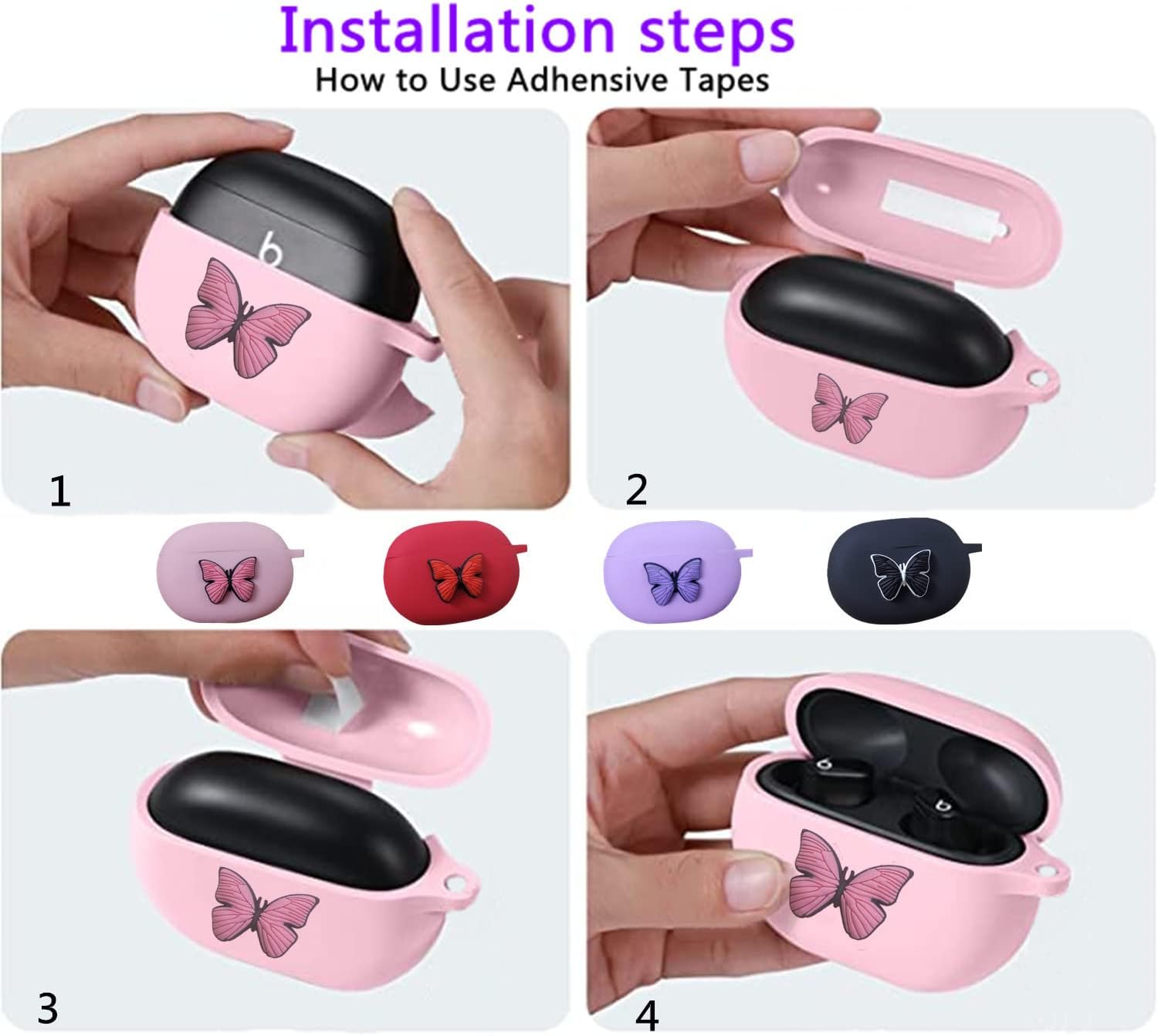 Bonita funda para los nuevos Beats Studio Buds + 20212023 con llavero de mariposa, funda de carga Kawaii de silicona Beats Studio Buds, funda de