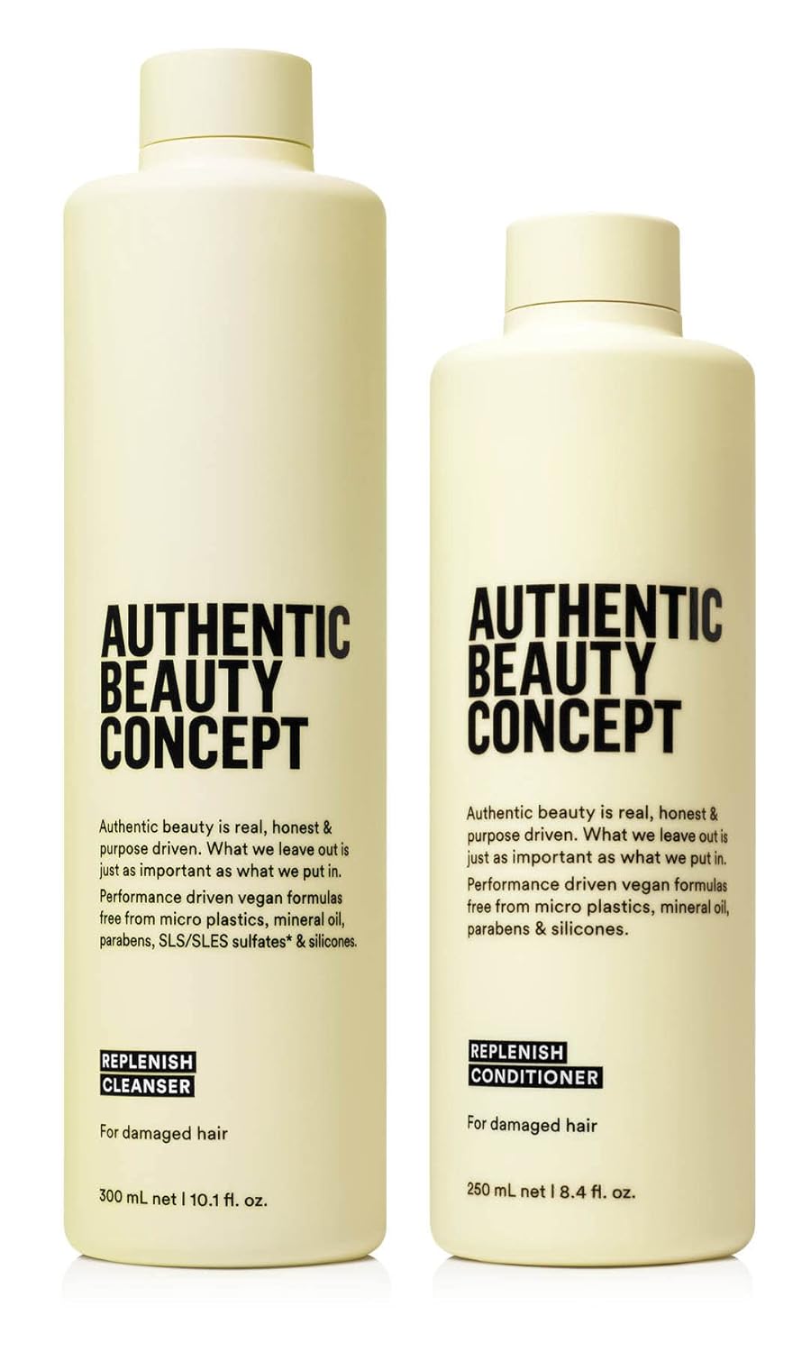 Authentic Beauty Concept Set de limpiador y acondicionador Replenish  Champú + acondicionador  Cabello dañado  Nutre y fortalece el cabello  Vegano