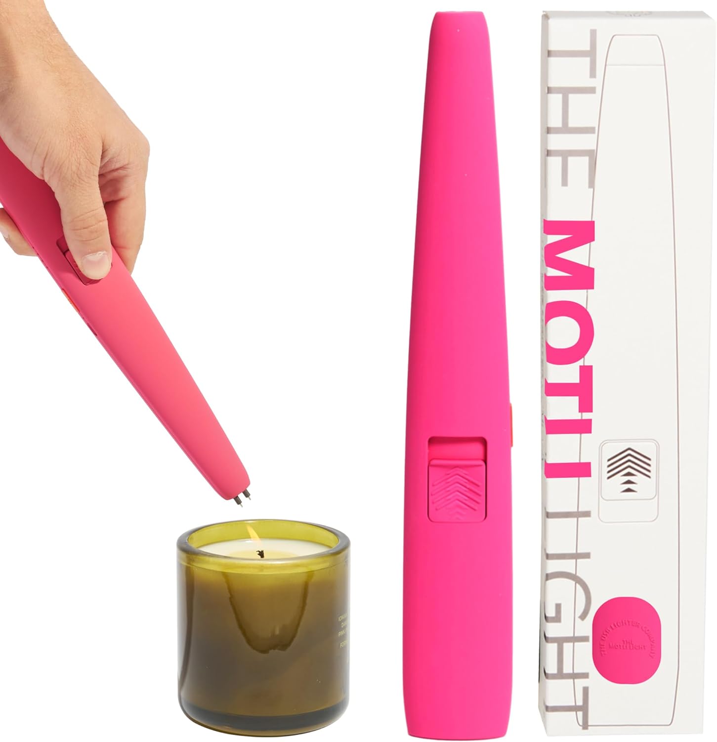 The USB Lighter Company Encendedor eléctrico – La luz Motli con linterna LED y batería recargable – Cuello largo, sin llama, resistente al viento