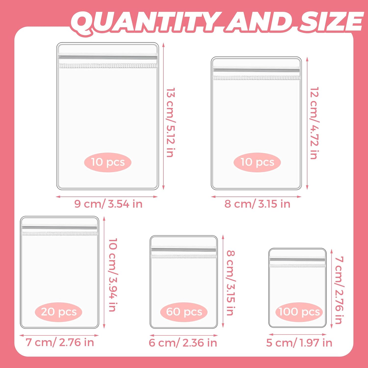 200 bolsas transparentes autosellables para joyas, bolsas de almacenamiento de joyas de PVC, bolsas organizadoras de joyas para aretes y collares (5