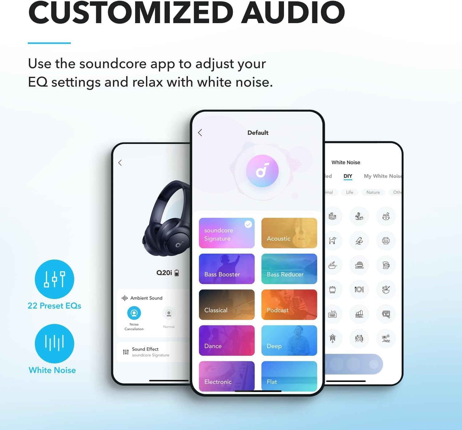 soundcore by Anker Q20i Auriculares híbridos con cancelación activa de ruido, Bluetooth inalámbrico sobre la oreja, tiempo de reproducción ANC de 40