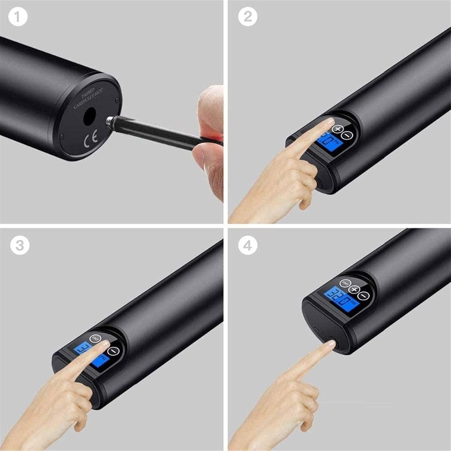 CAFFIA Compresor de aire portátil Mini inflador de aire bomba de neumáticos de mano 2000mAh con luz LED LCD digital 12V AC DC batería de litio