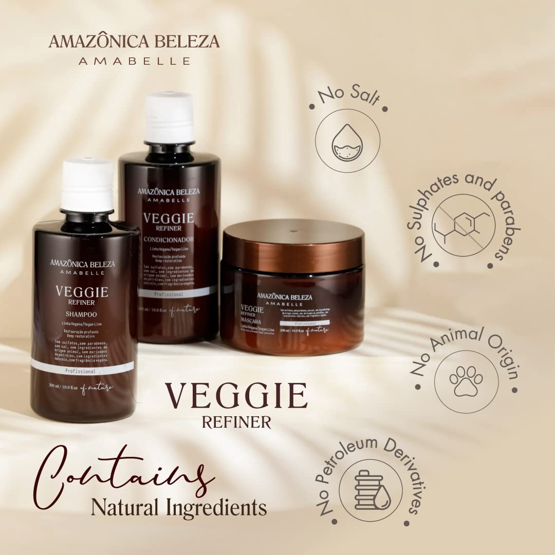 AMAZONICA BELEZA – Kit de refinador de verduras veganas, nutre, hidrata y repara, sin sulfatos, parabenos y crueldad, champú, acondicionador y