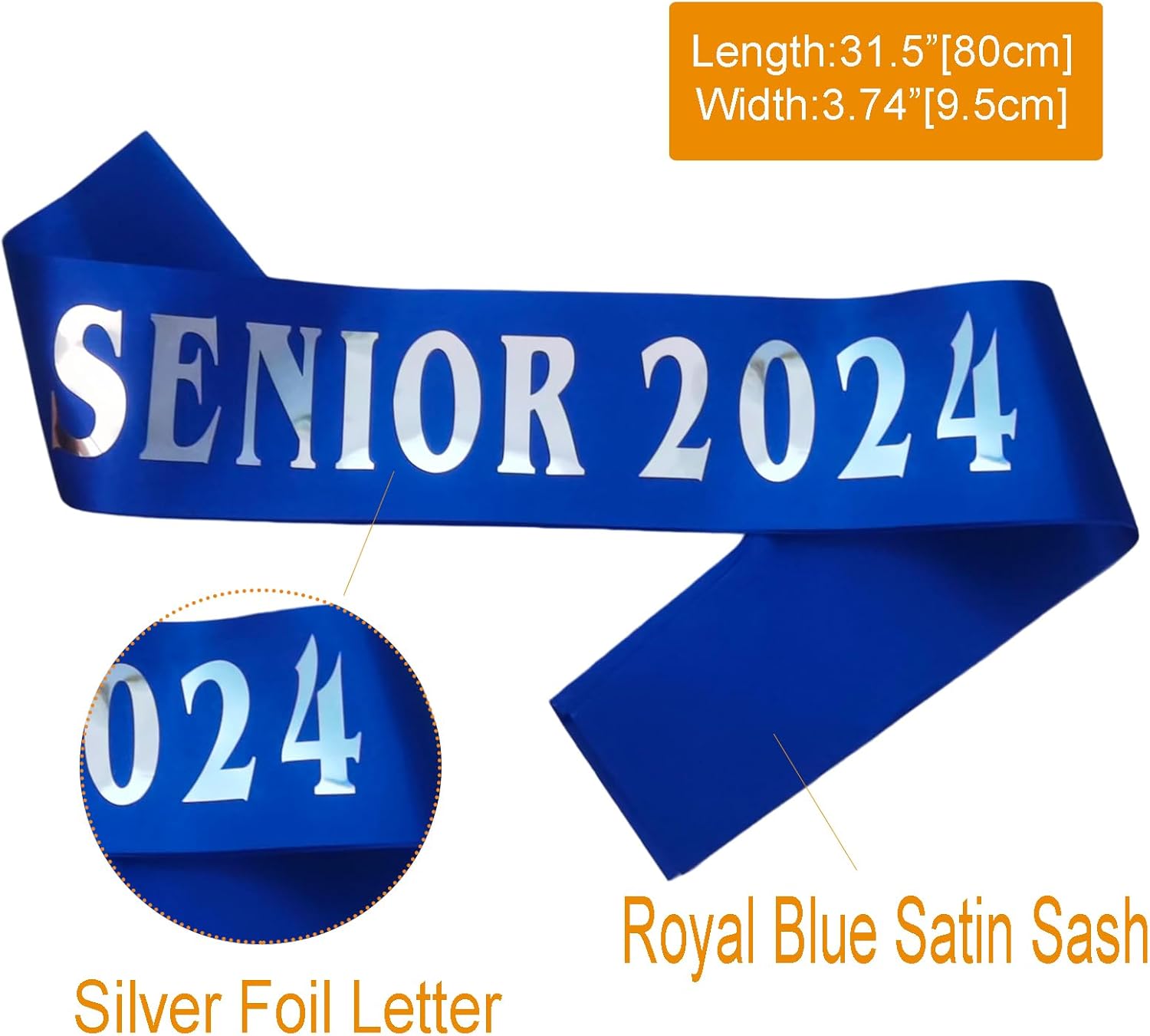 Senior 2024 – Banda azul real finalmente graduada con letras plateadas de aluminio para animadora de clase superior de 2024 para suministros de