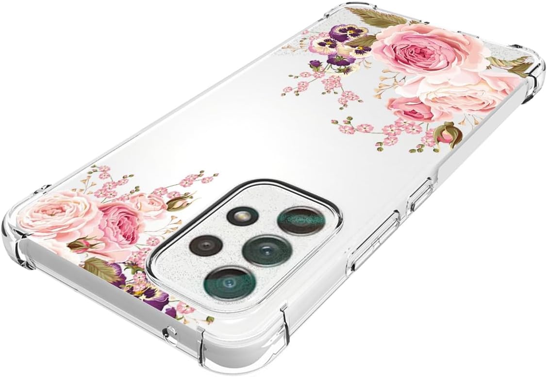 Ueokeird Funda de teléfono para Galaxy A32 4G, Samsung A32 4G SM-A325F, funda delgada a prueba de golpes con patrón floral transparente suave y