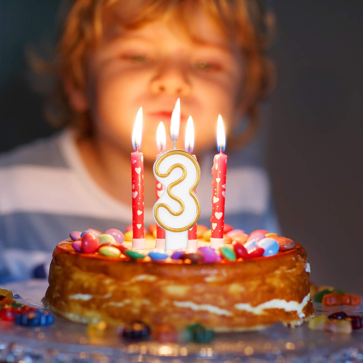 10 velas con números de pastel de cumpleaños, números del 0 al 9, velas blancas con bordes dorados, decoración de velas para decoración de bodas,