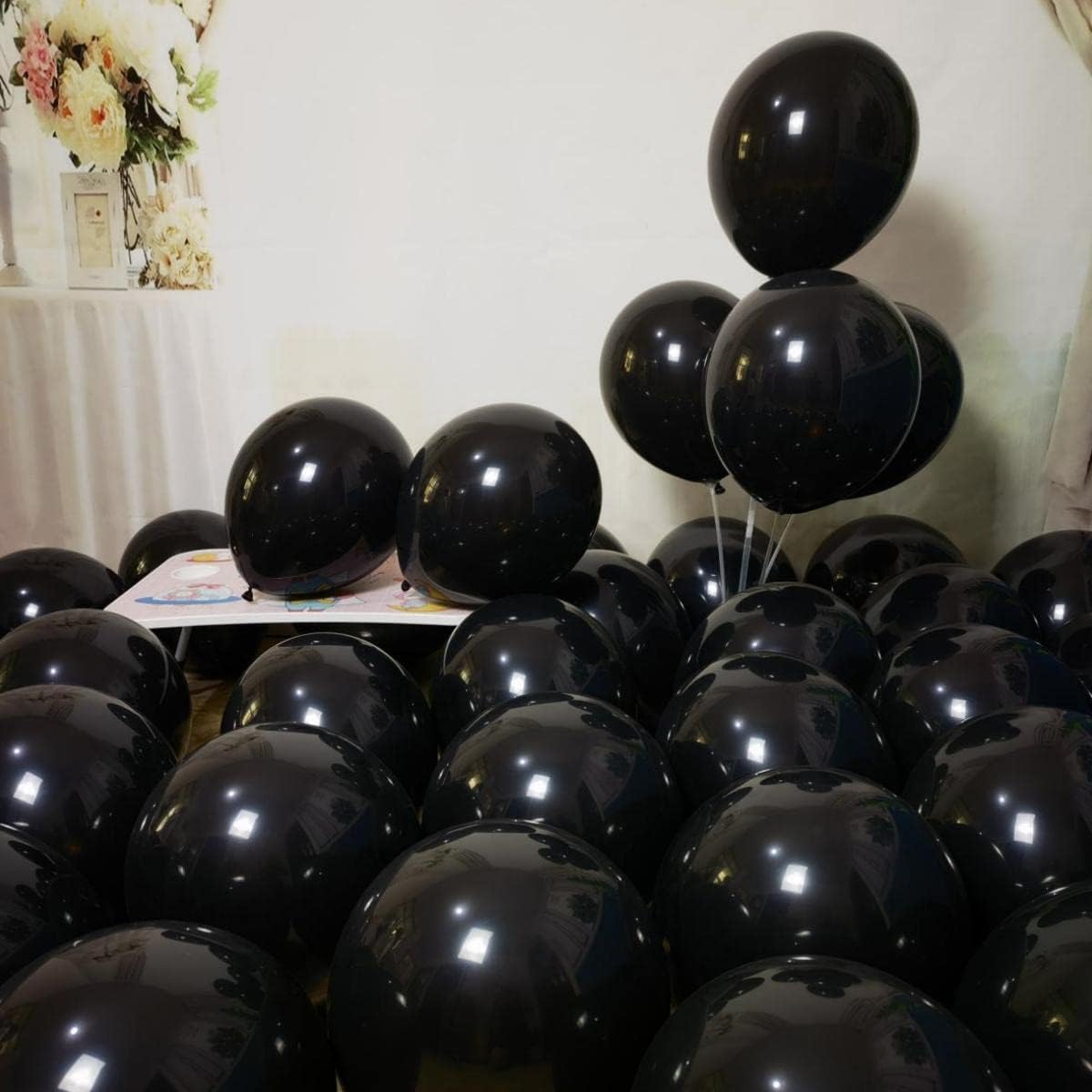 Paquete de 300 globos negros, globos de látex negros de 12 pulgadas, globos negros a granel para varias decoraciones de fiesta, guirnalda de globos