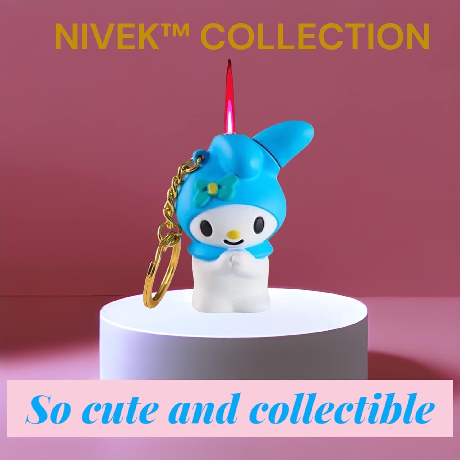 NIVEK My Melody – Encendedor de llama rosada Kawaii Cool Lighters conejito personaje japonés Y2K Anime tamaño bolsillo gatito gato (azul)