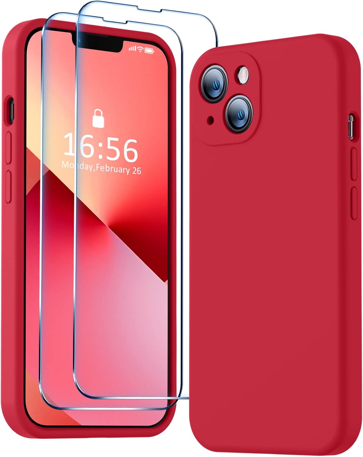 BossKiss Funda compatible con iPhone 13, silicona de alta calidad mejorada protección de cámara 2 protectores de pantalla forro de microfibra suave