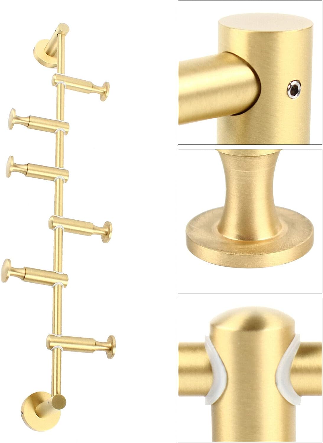 Toallero para baño para sala de estar, perchero giratorio, bata, sombrero, ropa, colgador de pared, toalleros para baño, con 6 ganchos (latón)