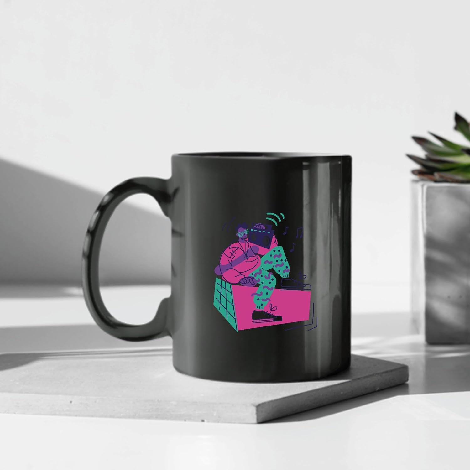 Gift for Men Retro Boy with Radio Vintage Style for Men 11oz 15oz Black Coffee Mug
