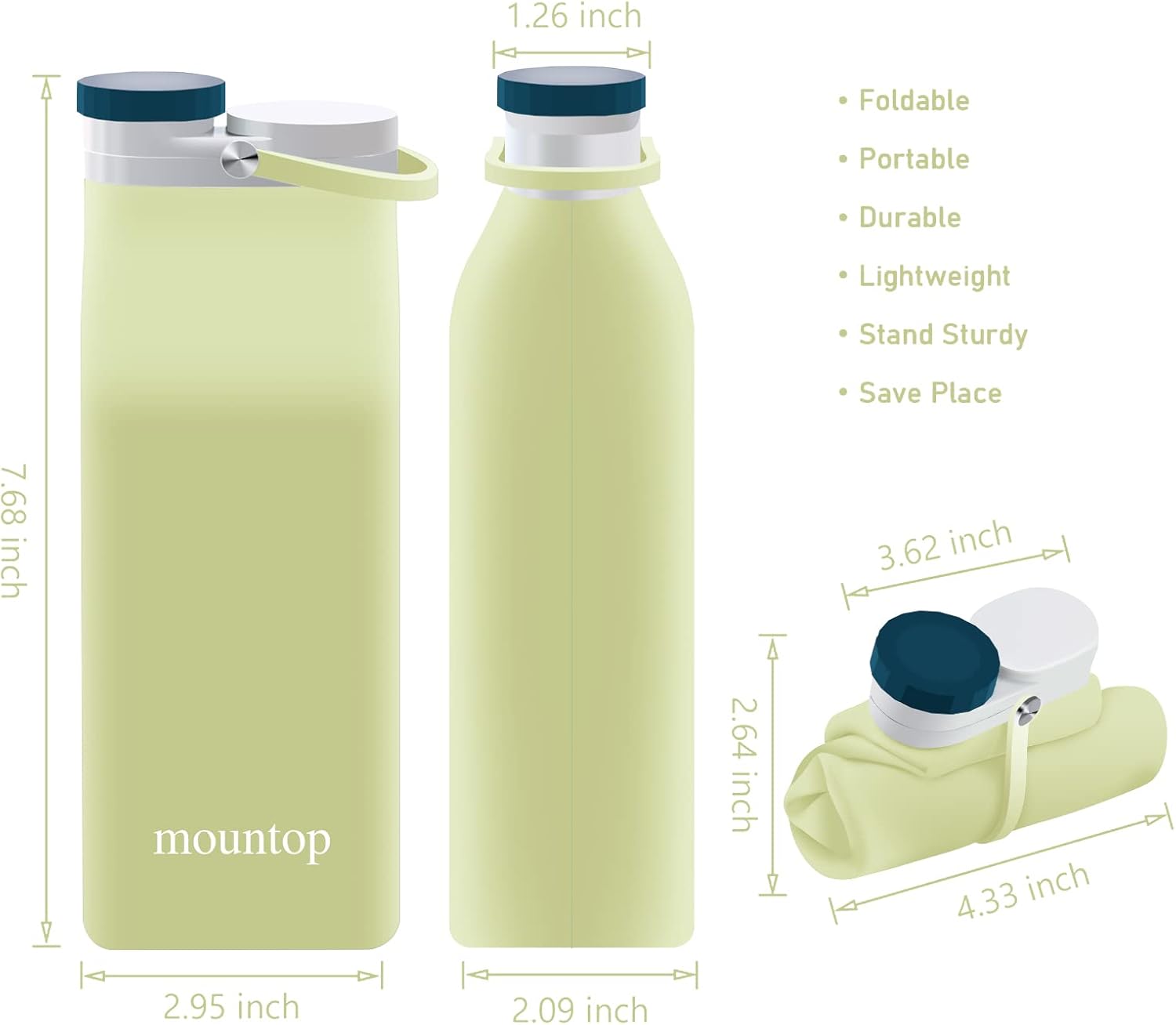 Botella de agua plegable, portátil de silicona de grado alimenticio, plegable, reutilizable, a prueba de fugas, para viajes, correr, fitness, sin