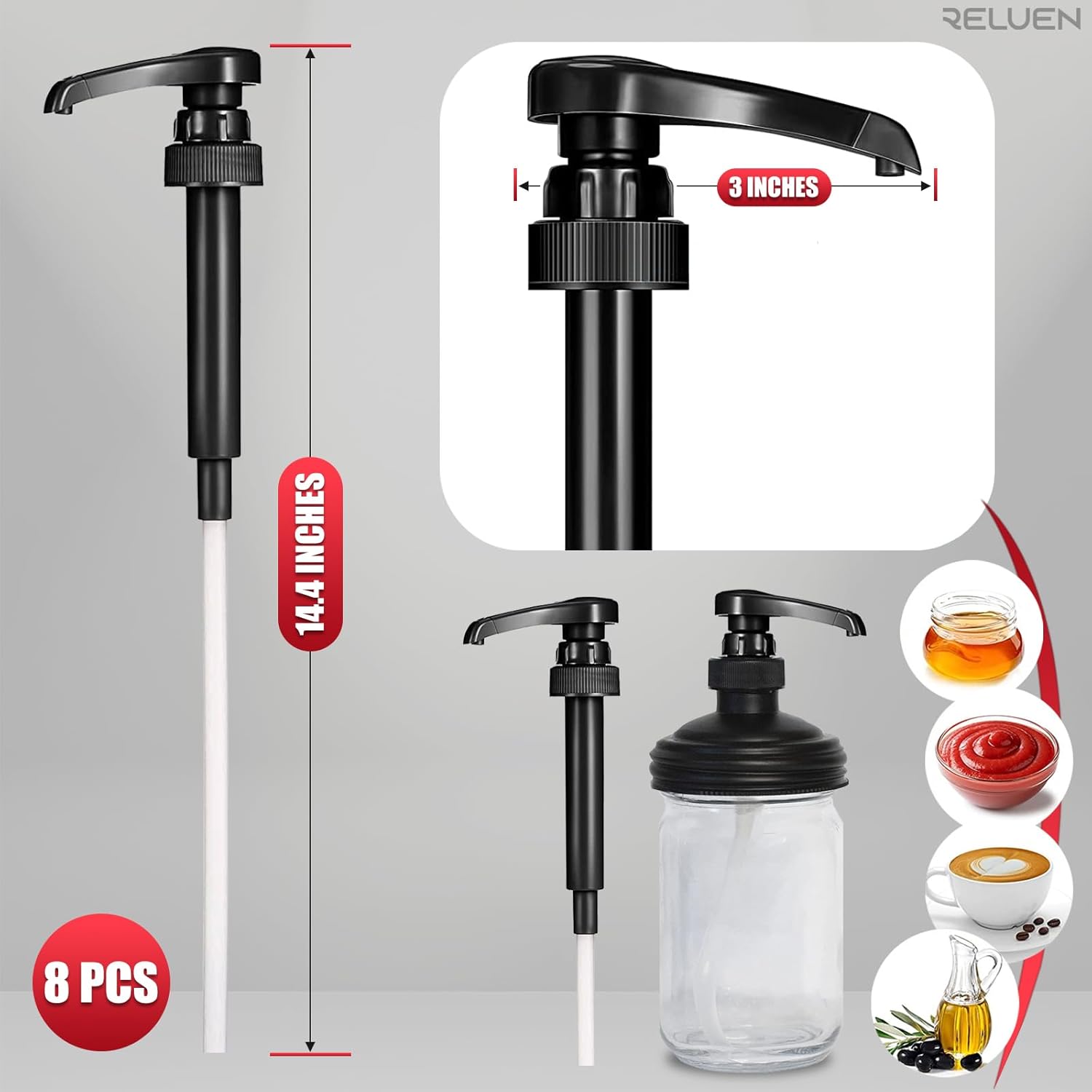 Black Pump Bombas de jarabe de café, 8 unidades, dispensador de crema de café, bomba de leche para botellas de jugo de cereza negra, bomba de lata