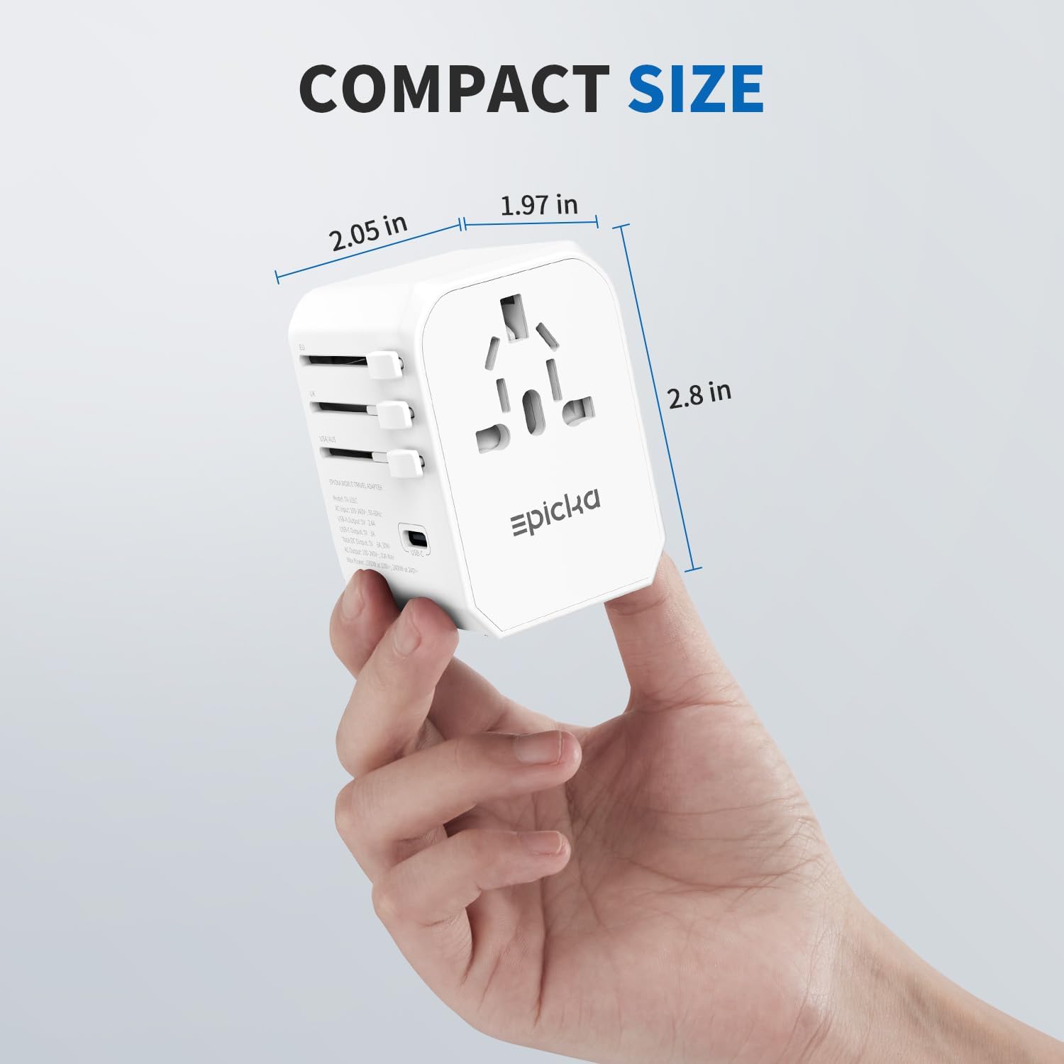 EPICKA Adaptador de viaje universal, adaptador de enchufe de alimentación internacional con 3 puertos USB-C y 2 puertos USB-A, cargador de pared