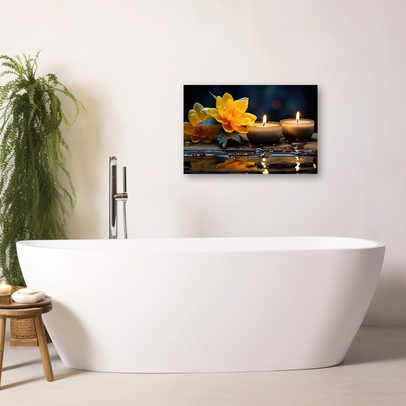 DOARTDO Lienzo zen para pared, diseño de flores amarillas y velas, pinturas de spa, marco de decoración de baño con espíritu meditativo (12.00 x