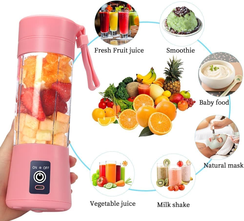 Licuadora portátil recargable por USB, mini licuadora eléctrica, tamaño de viaje para batidos, batidos, frutas, verduras, exprimidor, 13 onzas, seis