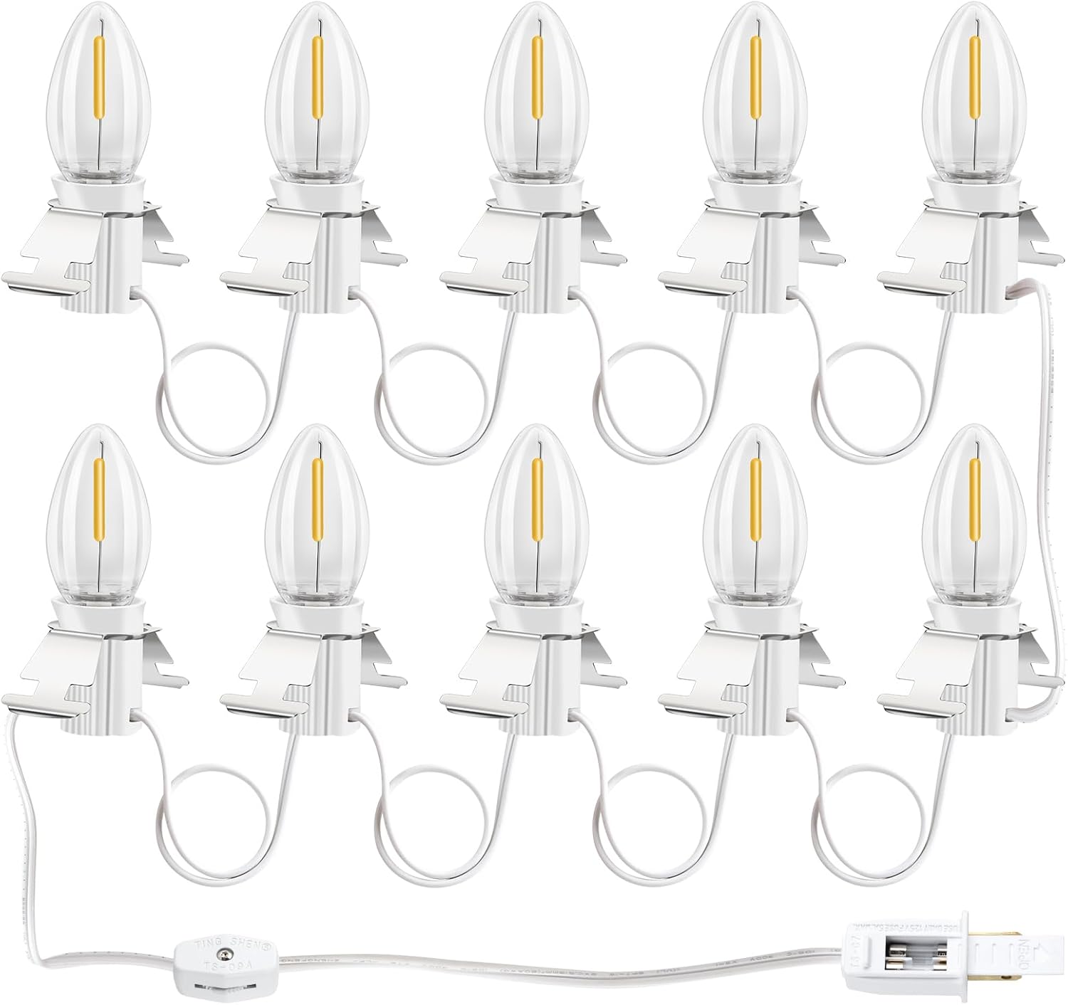 Luces de pueblo de Navidad con 10 bombillas LED de color blanco cálido, decoración para casas de pueblo de Navidad, cable de luz C7