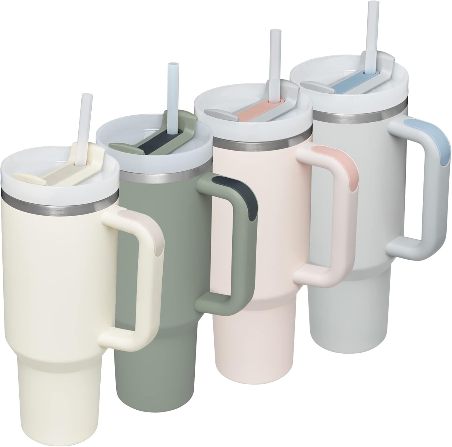 Taza aislada de viaje Quencher H2.0 de 40 onzas con asa, tapa deslizante 2 en 1, popote reutilizable y agarre de plástico, acero inoxidable de doble