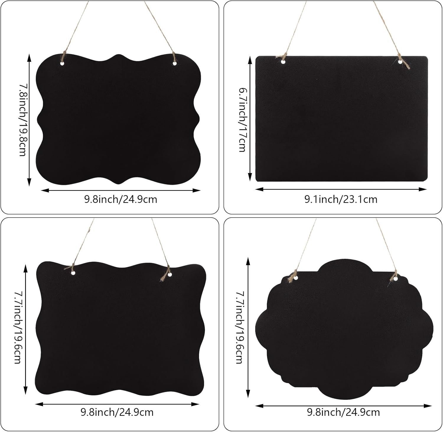GBACHOOSE 16 letreros colgantes de pizarra de tiza de 8 x 10 pulgadas con cuerda, 4 formas lindas, tablero de mensajes borrable para bodas, bares,