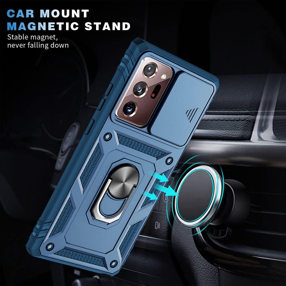 Funda para Samsung Galaxy Note 20 Ultra con cubierta deslizante para cámara y ranura para tarjeta y soporte de anillo, a prueba de golpes, grado