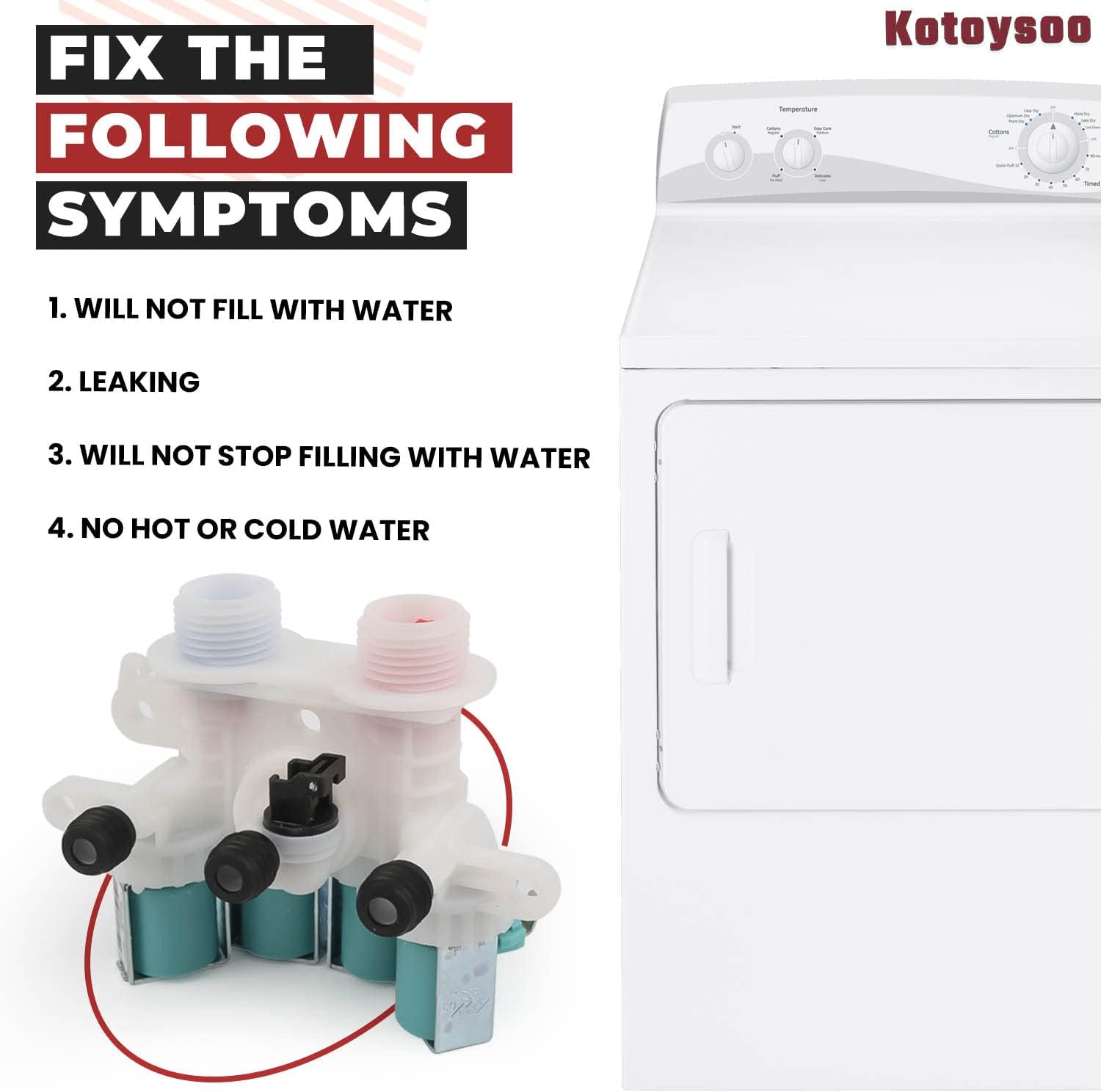 Válvula de entrada de agua para lavadora W11165546 W11096267 de Kotoysoo  Sustitución por lavadora Ken-more Whirlpool  Reemplaza los números de